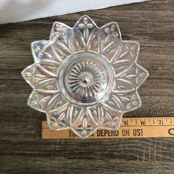 Vtg Iridescent Glass Pedestal Dish - Picture 5 of 8